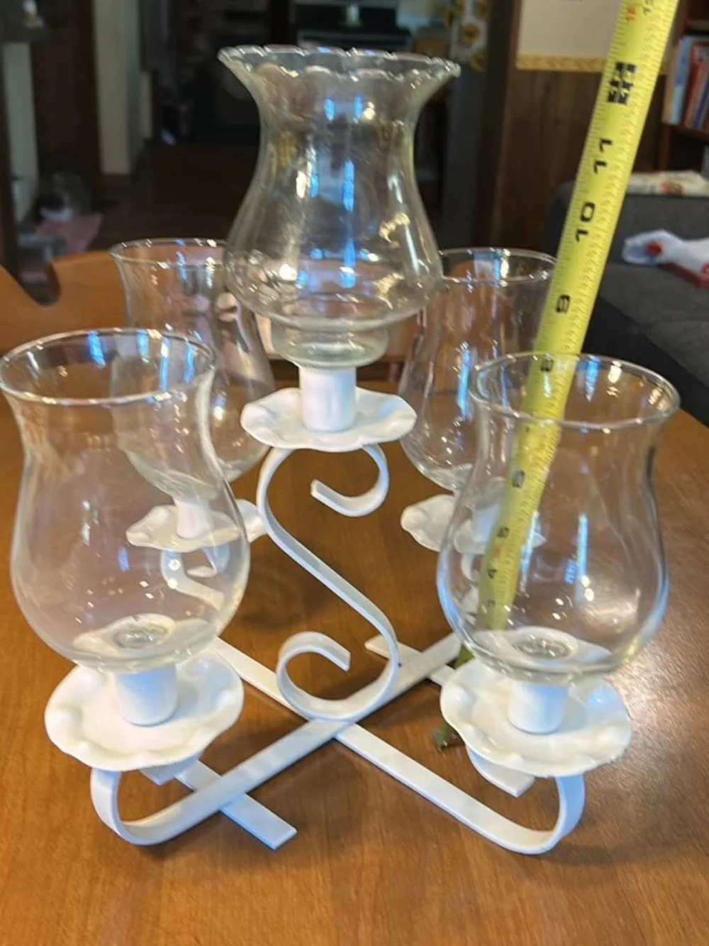 White Metal & Glass Hurricane Candle Holder Centerpiece